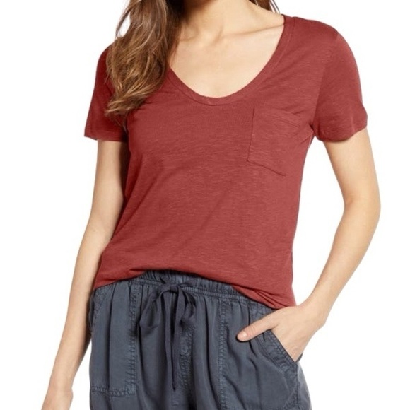 Caslon Rounded V-Neck Tee in Rust Spice XXL New - Picture 1 of 7